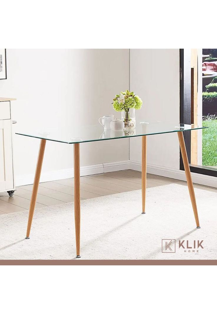 Comedor Mesa Rectangular vidrio 120x80 + 6 sillas Windsor blanca-7