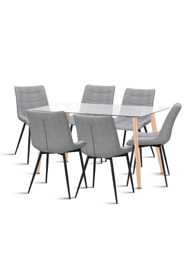 Comedor Mesa Vidrio Rectangular 120x80 + 6 Silla Macron Terciopelo - Gris-0