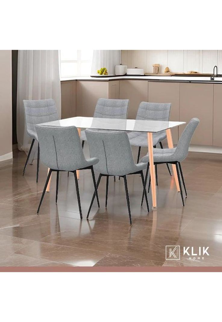 Comedor Mesa Vidrio Rectangular 120x80 + 6 Silla Macron Terciopelo - Gris-1