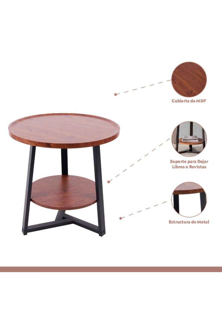 Mesa de centro trabajo y cafe - Madera Oscura Walnut-2