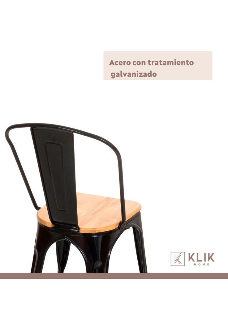 Silla Tolix de Comedor o Terraza Exterior con asiento de madera Clara - Negra-4