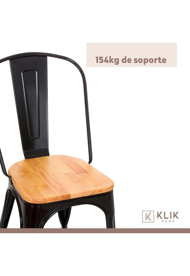 Silla Tolix de Comedor o Terraza Exterior con asiento de madera Clara - Negra-5