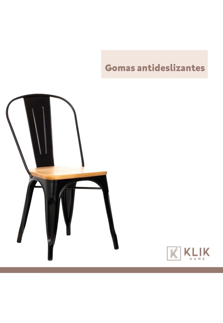 Silla Tolix de Comedor o Terraza Exterior con asiento de madera Clara - Negra-6