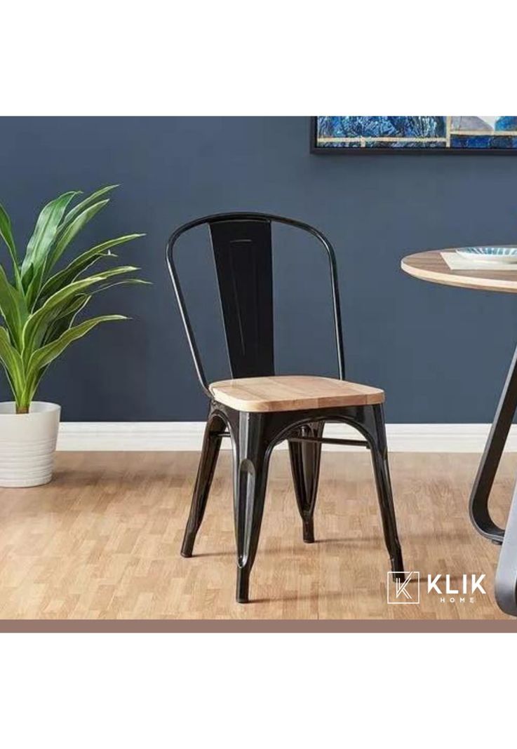 Silla Tolix de Comedor o Terraza Exterior con asiento de madera Clara - Negra-7
