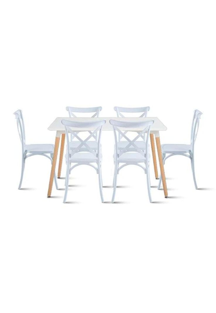 Comedor Rectangular Blanco 120x80cm + 6 Silla Crossback Danubio Blanca-0