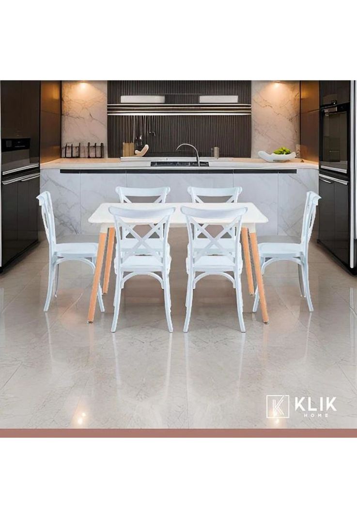 Comedor Rectangular Blanco 120x80cm + 6 Silla Crossback Danubio Blanca-1
