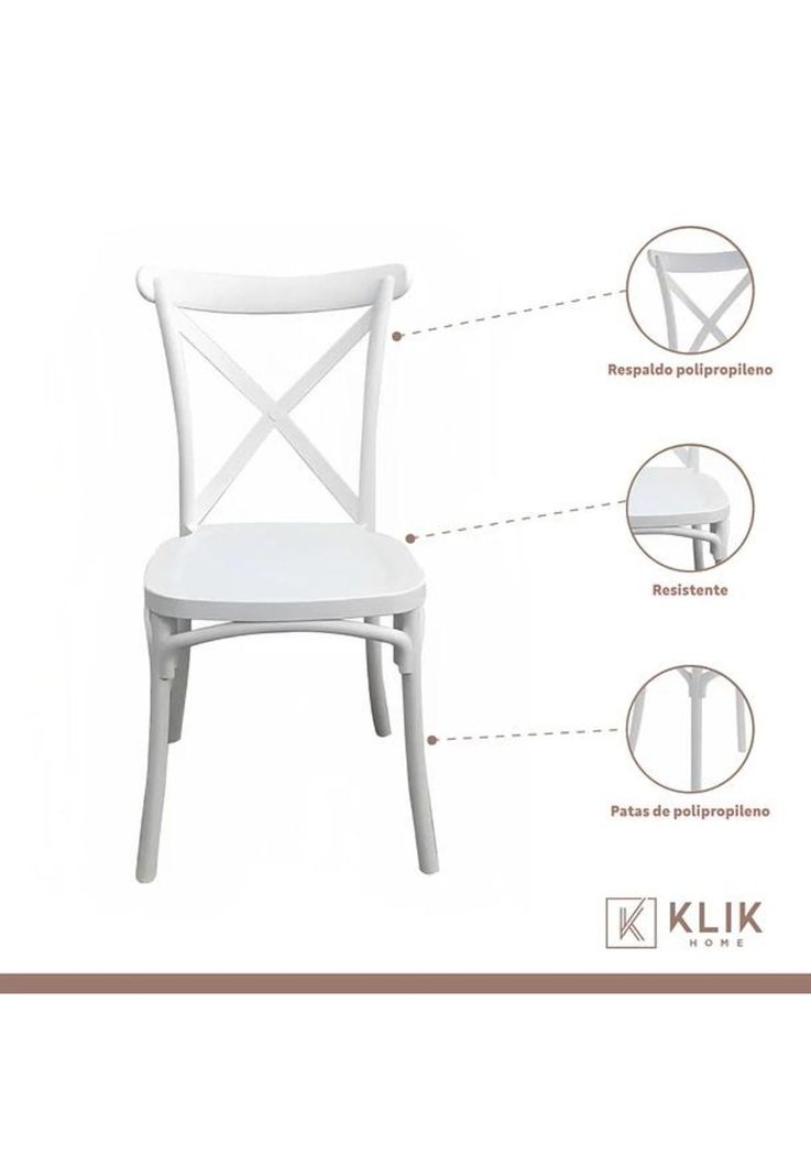 Comedor Rectangular Blanco 120x80cm + 6 Silla Crossback Danubio Blanca-2