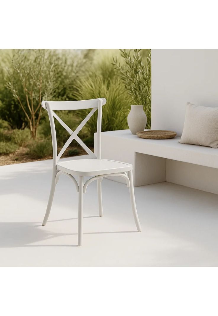 Silla Crossback Danubio de Terraza Exterior o Comedor  - Blanca-1