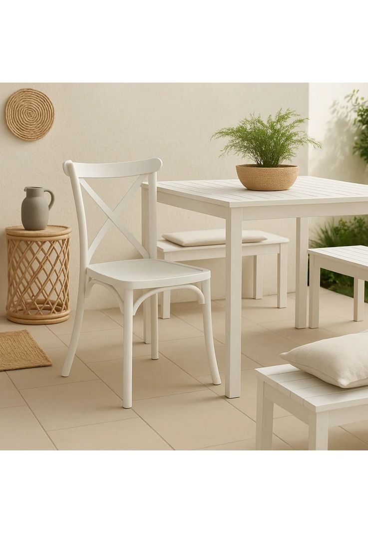 Silla Crossback Danubio de Terraza Exterior o Comedor  - Blanca-2