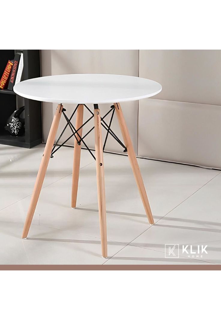 Comedor Mesa Eames Blanca Redonda 80cm + 4 Sillas Tulip Blancas-1