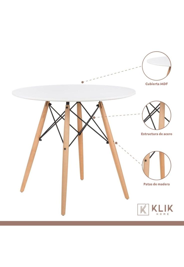 Comedor Mesa Eames Blanca Redonda 80cm + 4 Sillas Tulip Blancas-2