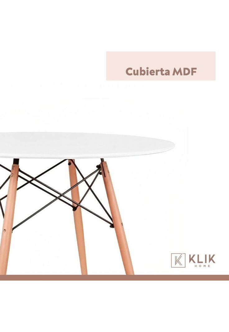 Comedor Mesa Eames Blanca Redonda 80cm + 4 Sillas Tulip Blancas-6