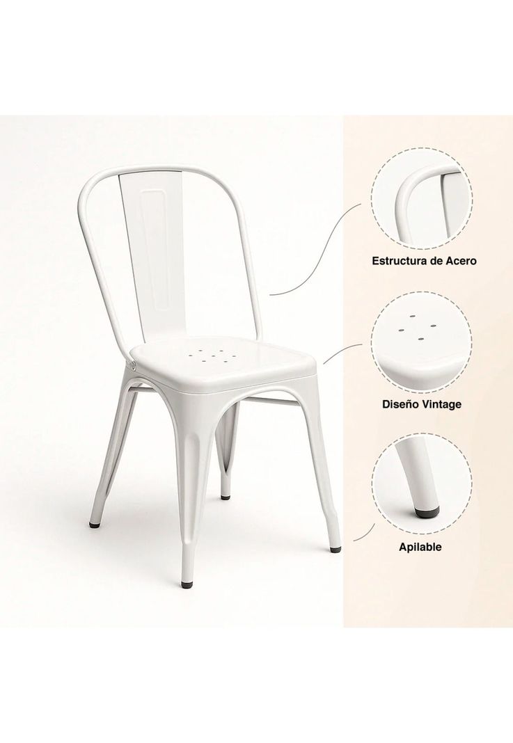 Silla Tolix de Comedor o Terraza Exterior - Blanca-4