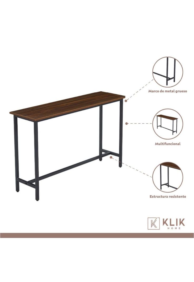 Mesa de Arrimo o Bar Alta Rustik - Madera Oscura Walnut-2