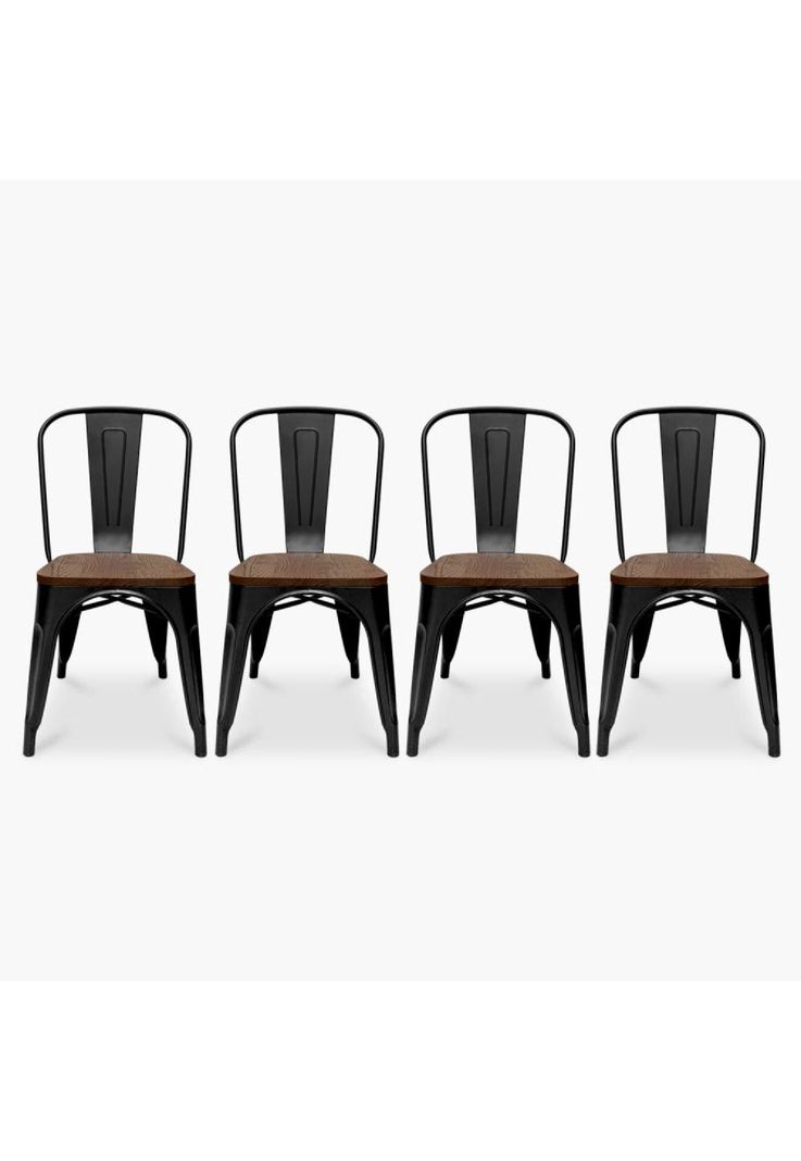 Pack de 4 sillas Tolix con asiento de Madera Oscura Walnut - Negras-0