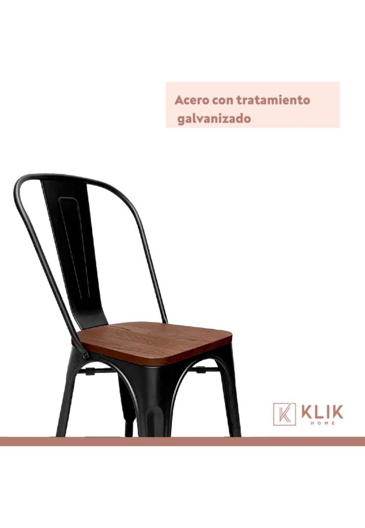 Pack de 4 sillas Tolix con asiento de Madera Oscura Walnut - Negras-4