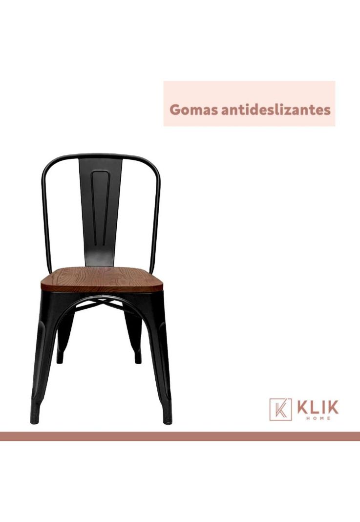 Pack de 4 sillas Tolix con asiento de Madera Oscura Walnut - Negras-6