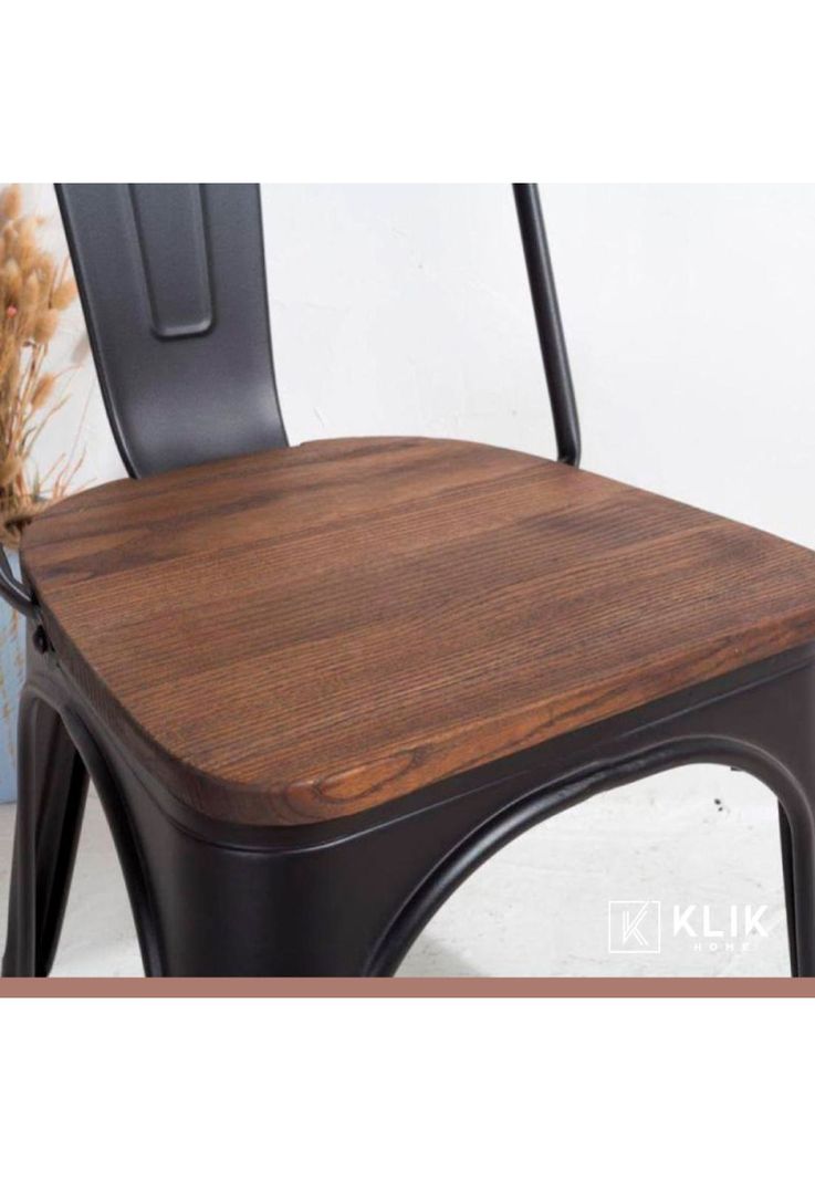 Pack de 4 sillas Tolix con asiento de Madera Oscura Walnut - Negras-7