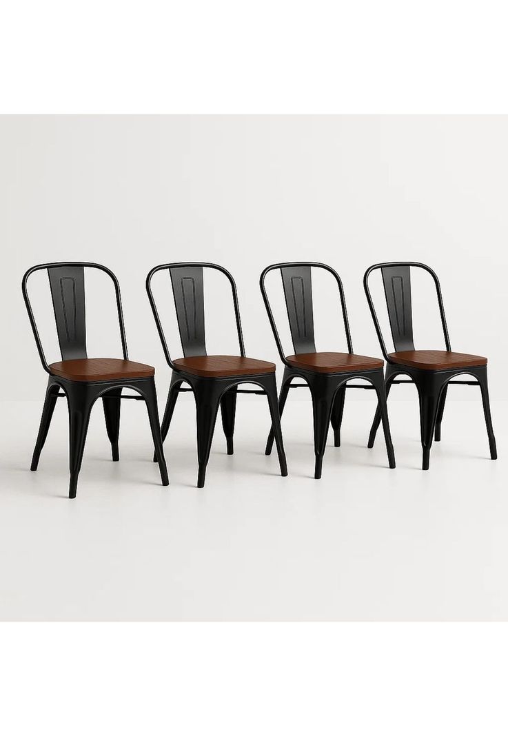 Pack de 4 sillas Tolix con asiento de Madera Oscura Walnut - Negras Negro