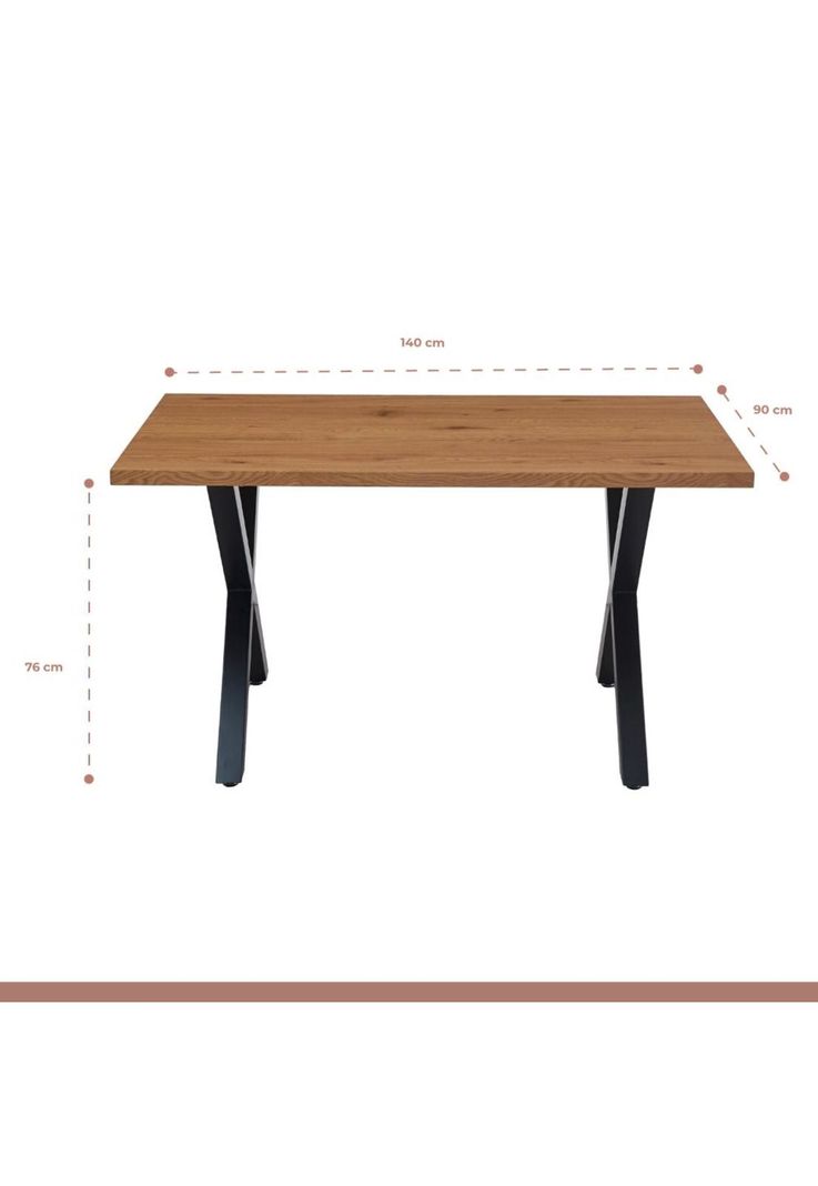 Comedor Mesa Color Madera y Metal Cross 140x90 + 6 Sillas Crossback Madera Rattan Natural-4