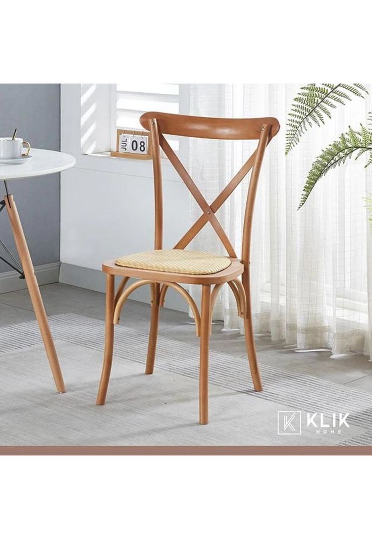 Comedor Mesa Color Madera y Metal Cross 140x90 + 6 Sillas Crossback Madera Rattan Natural-7