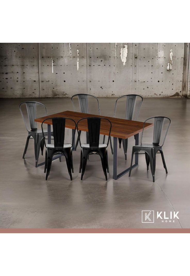 Comedor Industrial 160x90 Madera Oscura Walnut + 6 Sillas Tolix Negras-7
