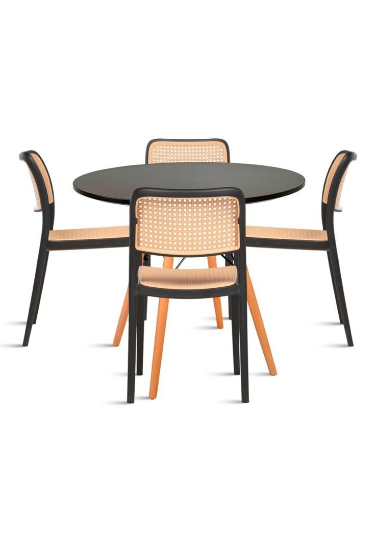 Comedor Eames 80cm redonda Negra + 4 Sillas de Comedor Enrejada-0