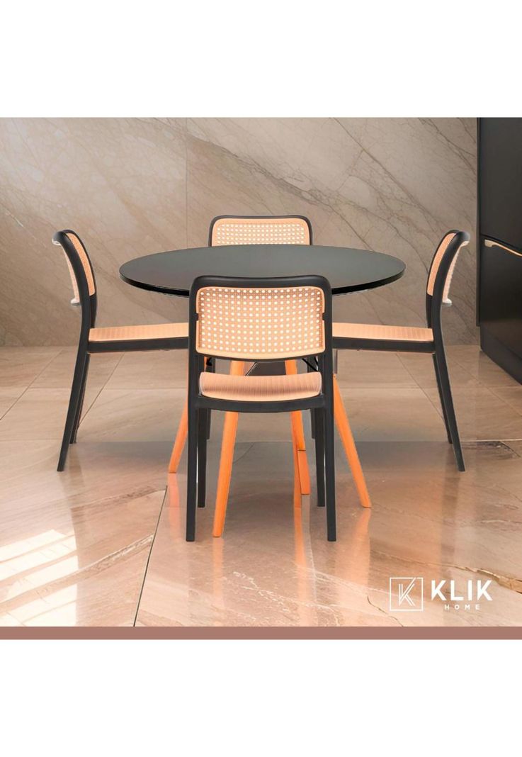 Comedor Eames 80cm redonda Negra + 4 Sillas de Comedor Enrejada-1