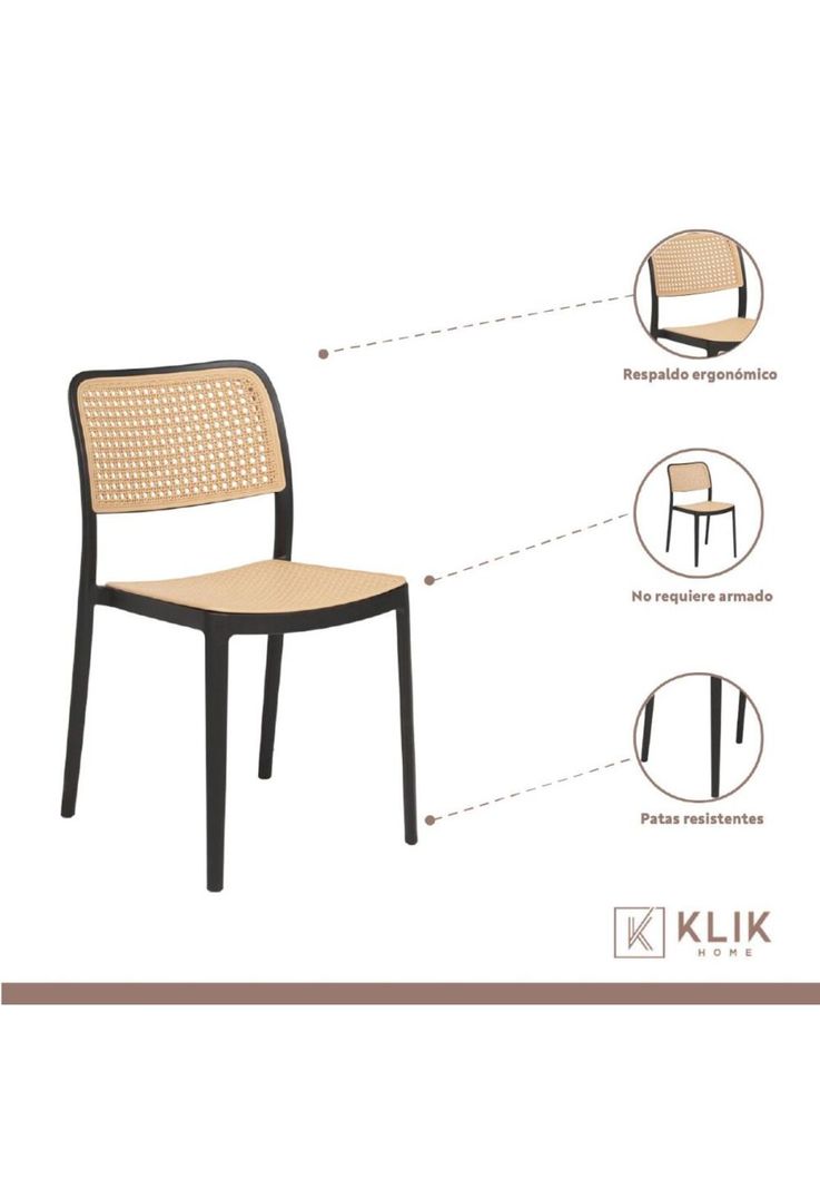 Comedor Eames 80cm redonda Negra + 4 Sillas de Comedor Enrejada-3