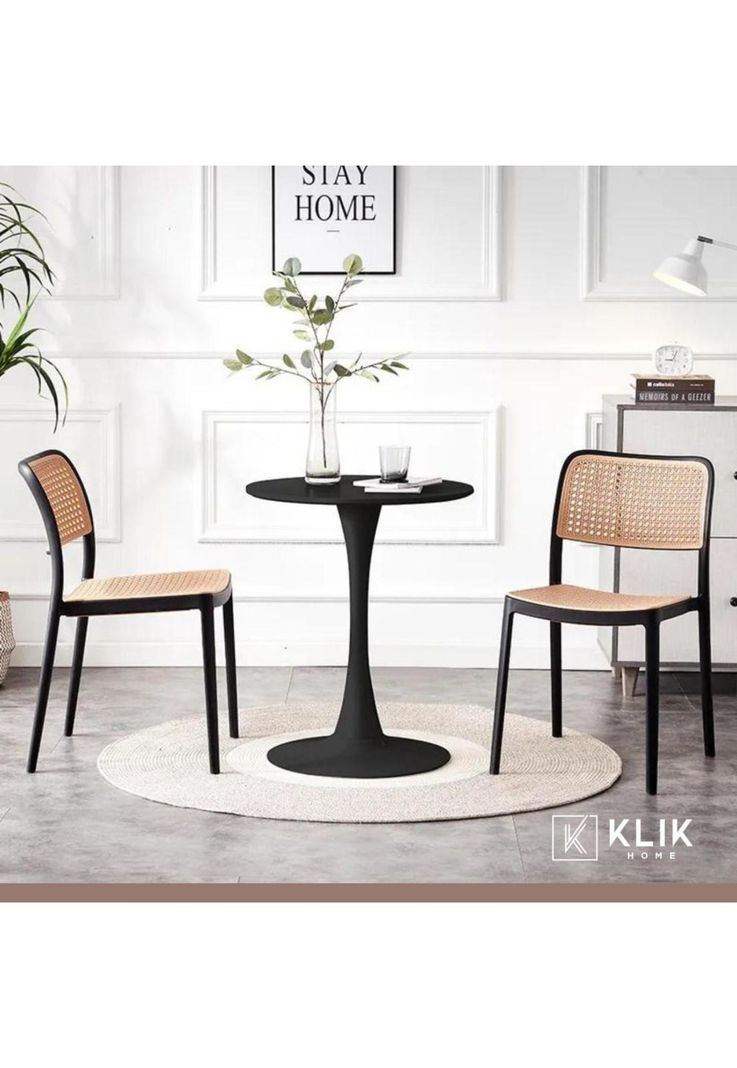 Comedor Eames 80cm redonda Negra + 4 Sillas de Comedor Enrejada-7