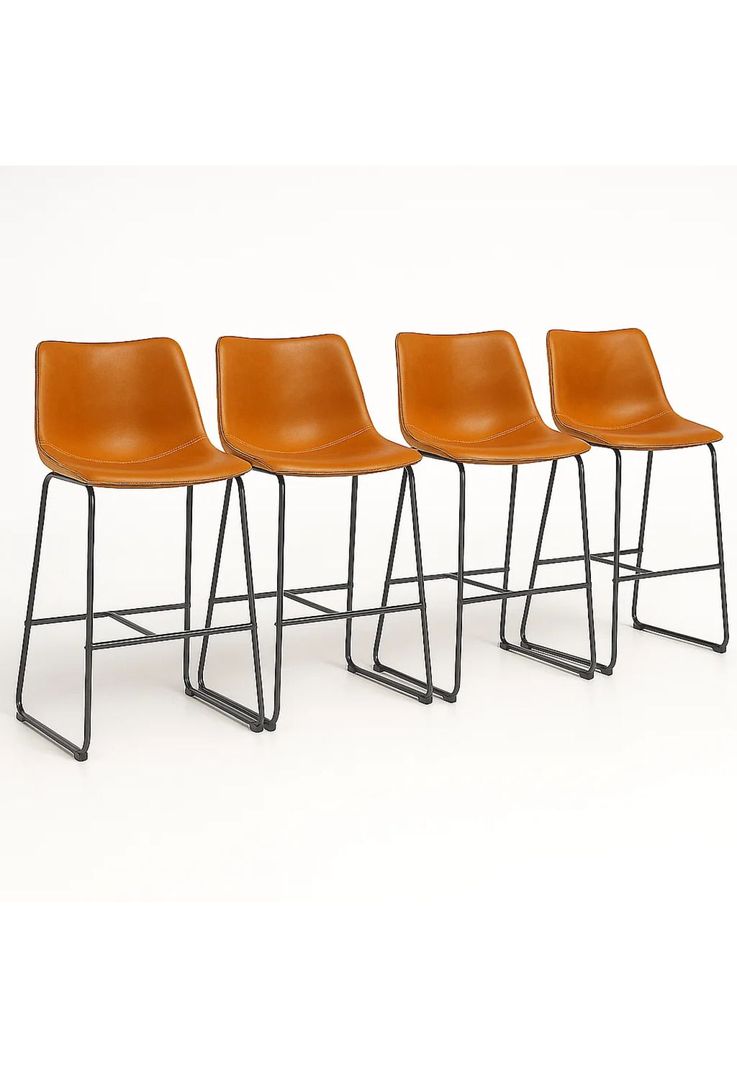 Pack de 4 Taburetes de Bar Burgos de Cuero y Metal Industrial Cafe