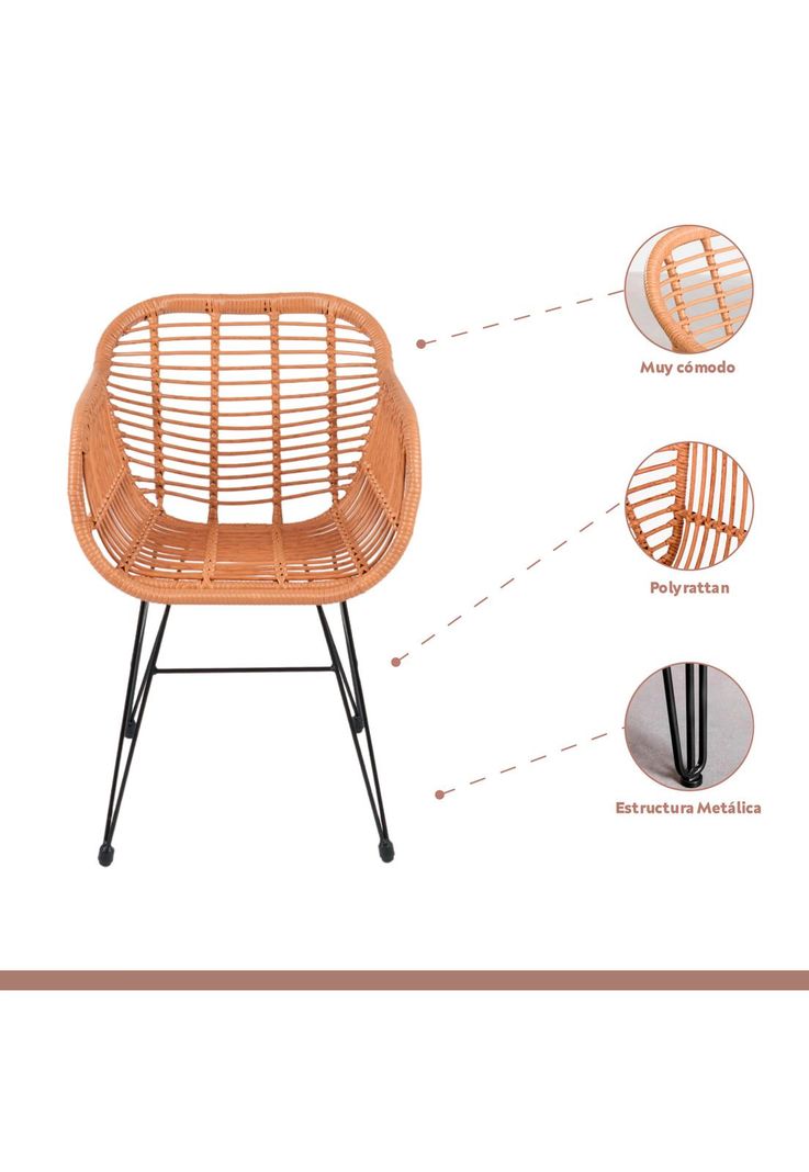 Butaca con Apoyabrazos de Terraza Rattan Grecia Color Madera-2