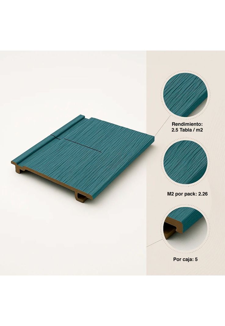 Pack de 5 Revestimientos Siding Plano WPC exterior Color Gris Azulado-4