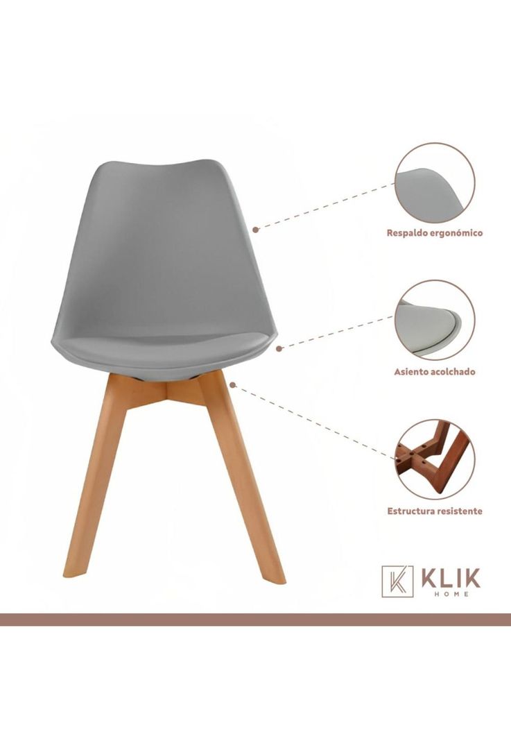 Comedor Mesa de Vidrio Nórdica 140x90 cm + 4 Sillas Tulip Grises-3