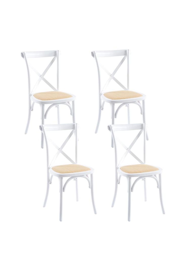 Pack de 4 Sillas Crossback Madera Rattan - Blancas-0