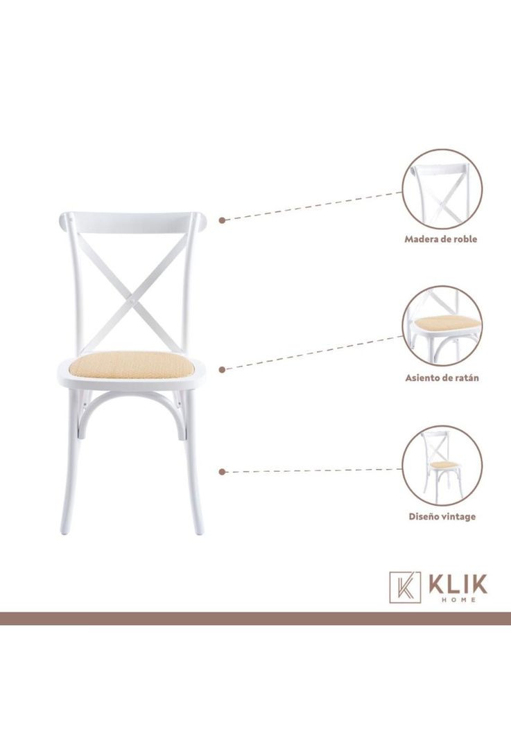 Pack de 4 Sillas Crossback Madera Rattan - Blancas-2