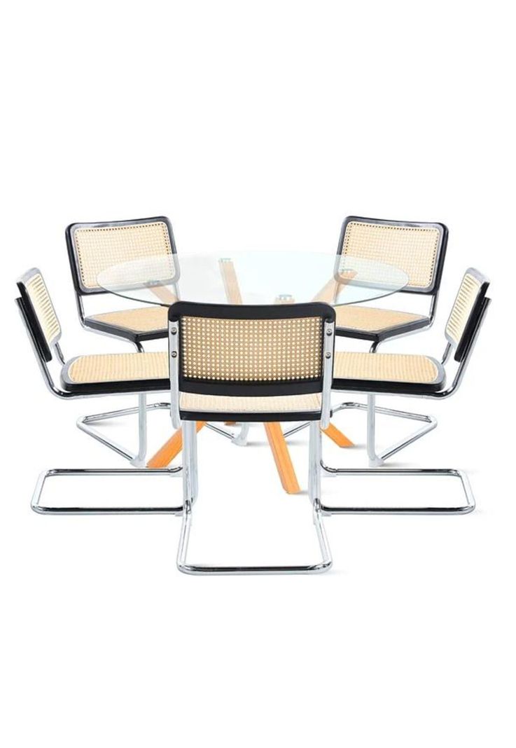 Comedor Mesa redonda de vidrio Cross 120cm + 5 Sillas Breuer madera - Negras-0
