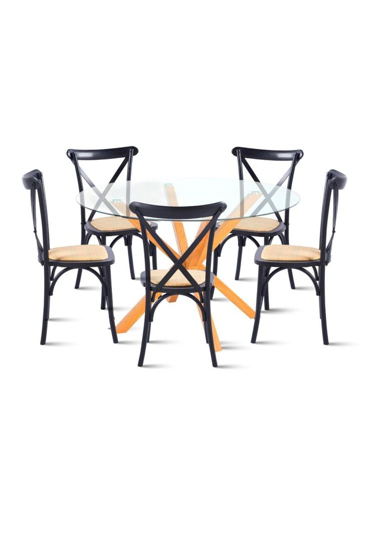 Comedor redonda de vidrio Cross 120cm + 5 Silla Crossback Madera Negra-0