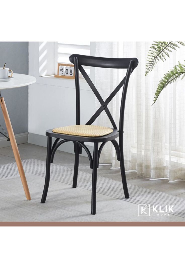 Comedor redonda de vidrio Cross 120cm + 5 Silla Crossback Madera Negra-1