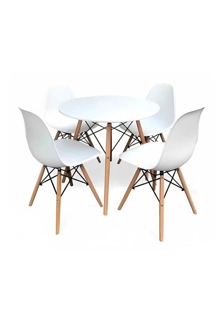 Comedor Mesa Eames Redonda Blanca 80cm + 4 Sillas Eames Blancas-0