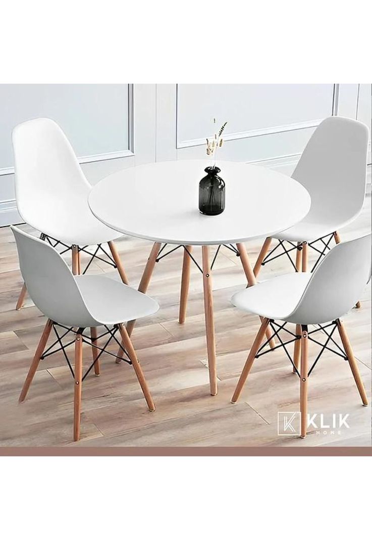 Comedor Mesa Eames Redonda Blanca 80cm + 4 Sillas Eames Blancas-1