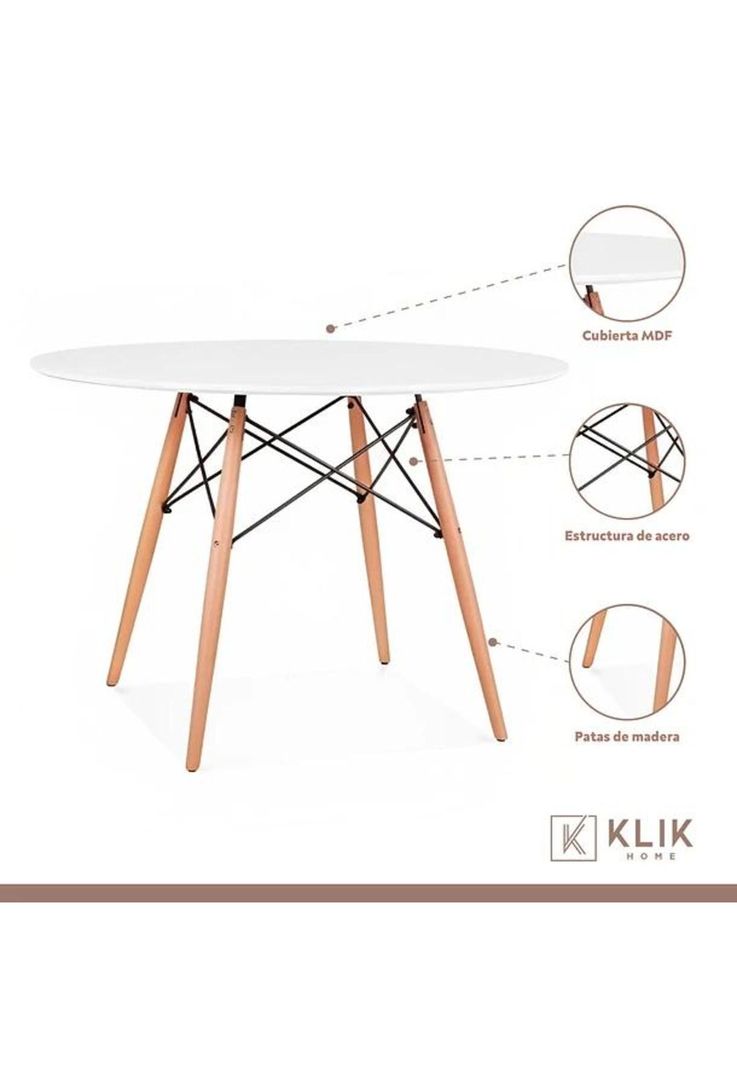 Comedor Mesa Eames Redonda Blanca 80cm + 4 Sillas Eames Blancas-2