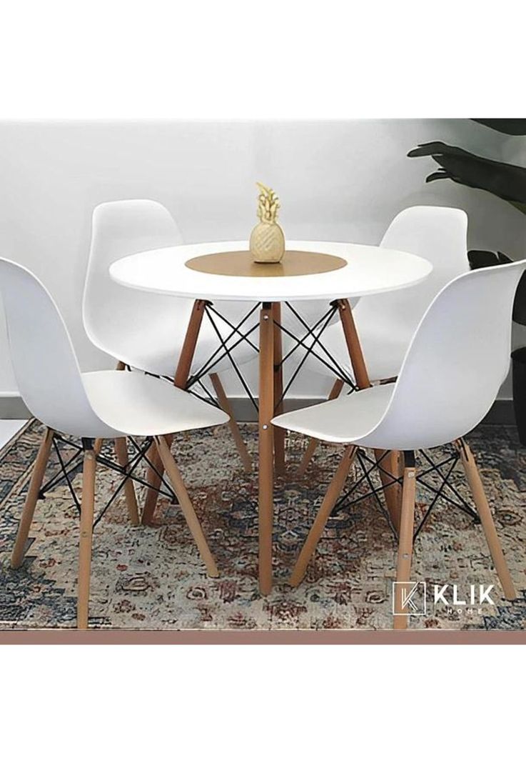Comedor Mesa Eames Redonda Blanca 80cm + 4 Sillas Eames Blancas-7