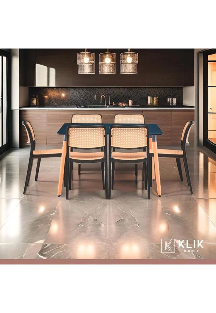 Comedor Mesa 120x80 Rectangular Negra + 6 Sillas de Comedor Enrejada-1
