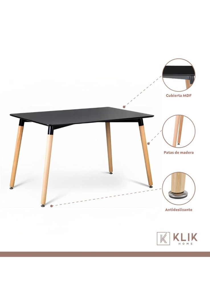 Comedor Mesa 120x80 Rectangular Negra + 6 Sillas de Comedor Enrejada-3