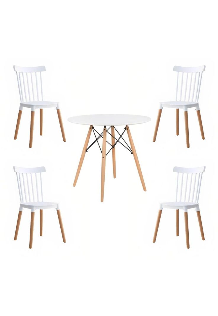 Comedor Mesa Redonda blanca 80cm + 4 sillas Windsor blanca-0