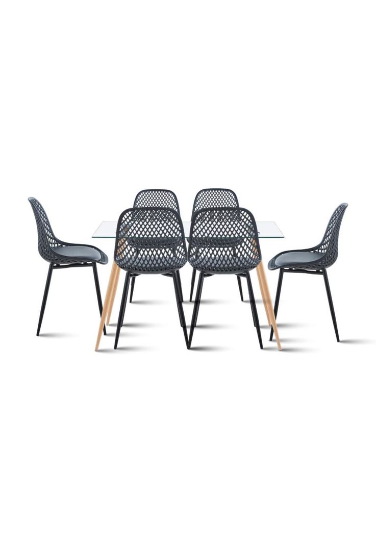 Comedor Mesa de Vidrio 120x80 + 6 Sillas Europa Negras-0