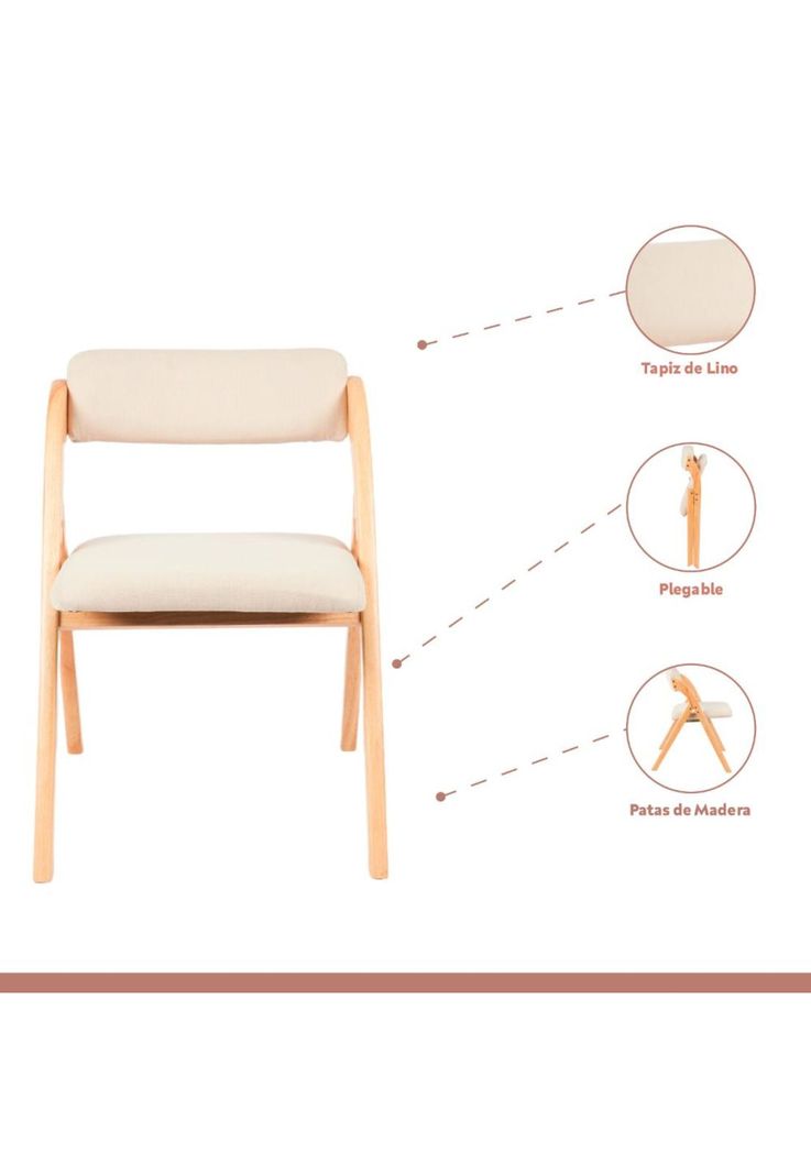 Pack de 2 Sillas Betlahem de madera plegable acolchada - Beige-2