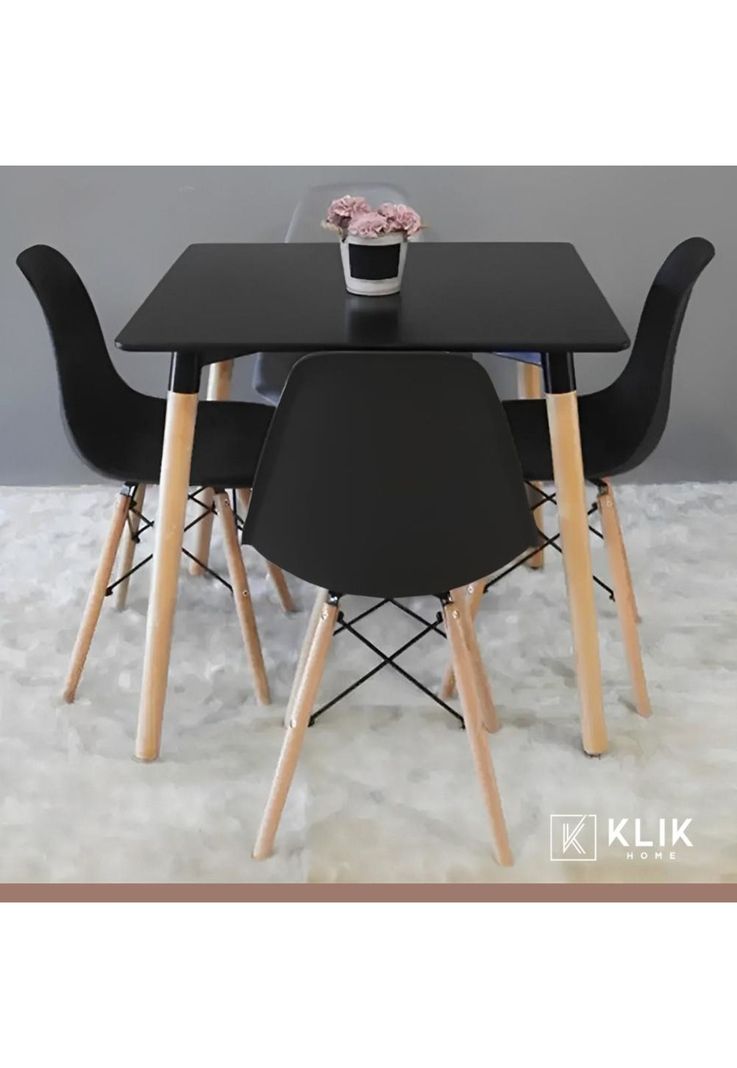 Comedor Mesa Eames Cuadrada Negra + 4 Sillas Eames Negras-1