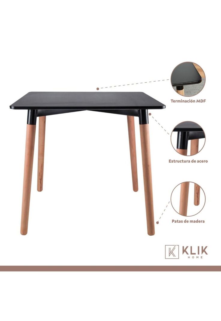 Comedor Mesa Eames Cuadrada Negra + 4 Sillas Eames Negras-2